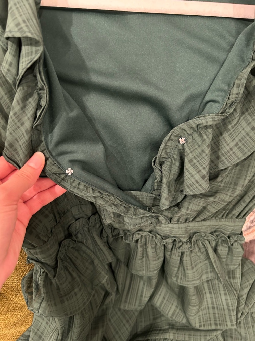 by the River Dark Green Ruffle Tiered Maxi Dress with Puff Sleeves Size Small - Picture 6 of 8